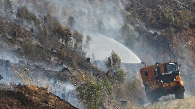 Firefighters work to extingush a bushfire near Yiinnar in Gippsland on March 4. Hundreds of emergency workers were deployed to fight the blazes.