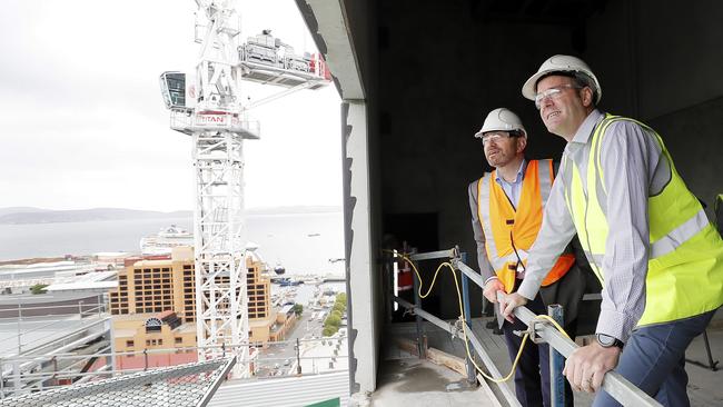 Health Minister Michael Ferguson, right, on a tour of the Royal Hobart Hospital redevelopment with staff specialist anaesthetist Sandy Zalstein. Picture: RICHARD JUPE