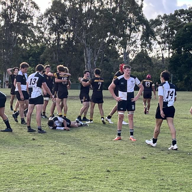 Tireless Iona backrower Diesel Hauff (second from the right) takes in a tough loss at home against Padua in round 2. He was influential again in a round 3 win in Indooroopilly.
