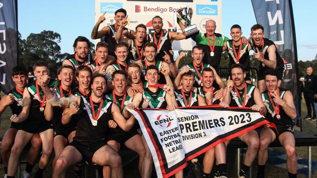 The win marks Donvale’s second senior men’s flag in six years. Picture: Davis Harrigan