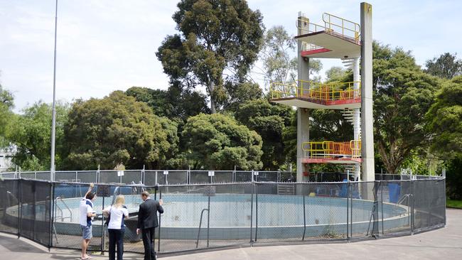 The diving tower at Glen Iris’ Harold Holt pool has been out of action since 2003. Picture: Josie Hayden