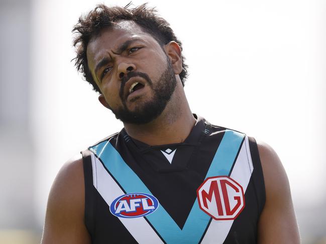 NCA. MELBOURNE, AUSTRALIA. May 3rd, 2025 . AFL .  Round 8.  Western Bulldogs vs Port Adelaide at Mars Stadium, Ballarat.   Willie Rioli of the Power    . Picture: Michael Klein