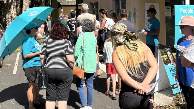 Sunshine Coast voters line up at Buderim on federal election day, May 3, 2025.