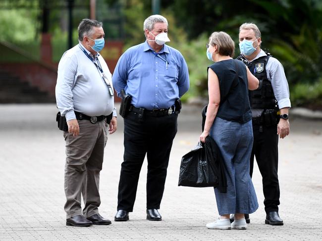 Police officers patrol the Botanical Gardens to enforce public health regulations. Picture: NCA NewsWire / Dan Peled