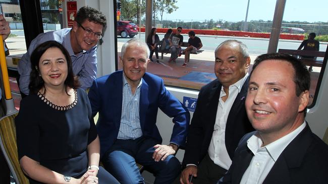 Queensland Premier Annastacia Palaszczuk, MP Rob Molhoek, Prime Minister Malcolm Turnbull, Mayor Tom Tate and MP Steve Ciobo. Picture: Scott Fletcher