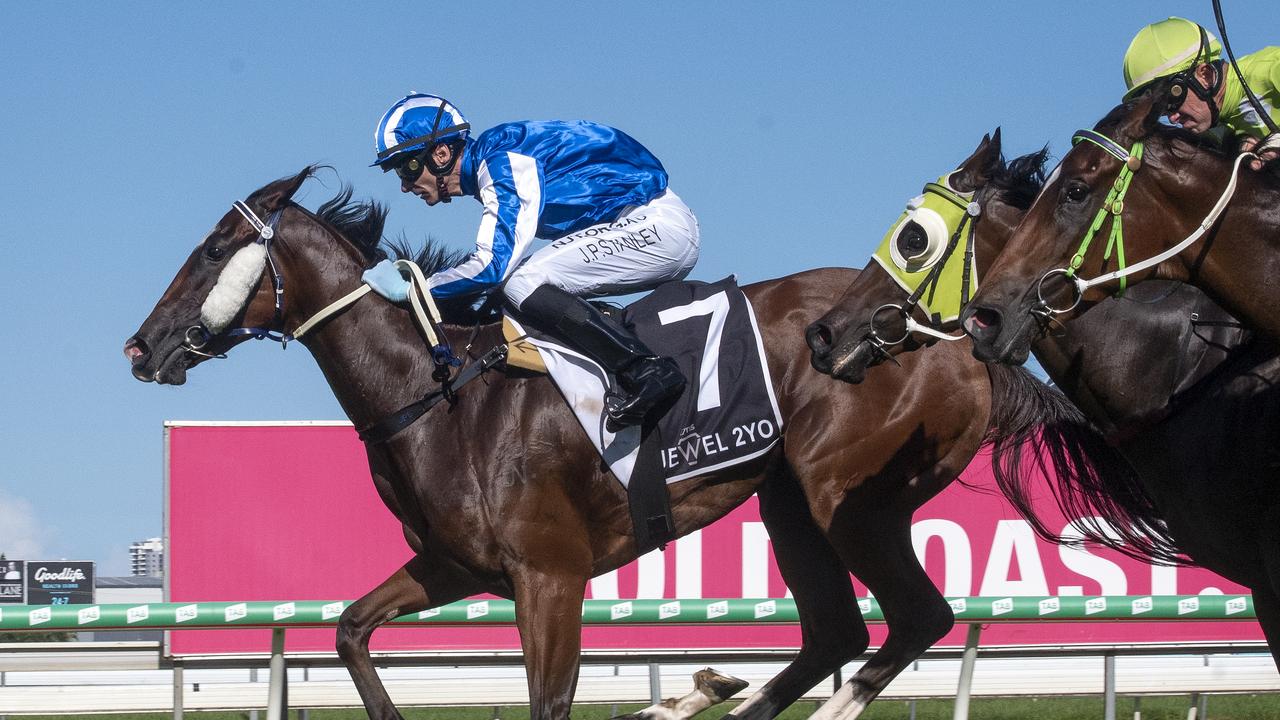 Sweet Dolly wins the QTIS Jewel 2YO at the Gold Coast Turf Club on March 13, 2021. Picture: Greg Irvine/Magic Millions