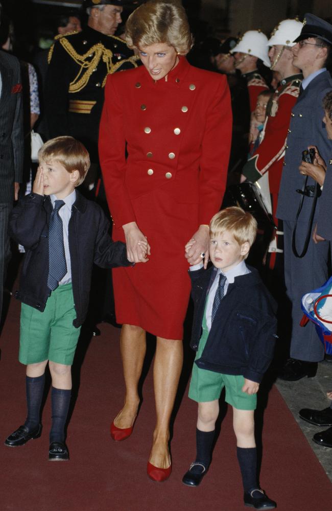 Diana, Princess of Wales, with her sons Prince William and Prince Harry in 1988. Picture: Getty