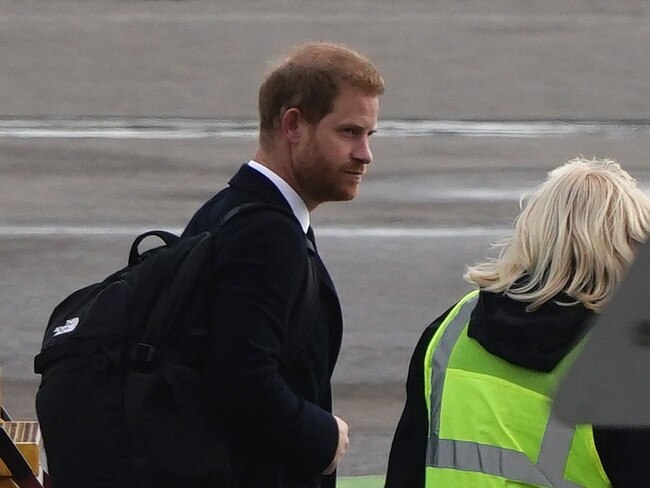 The Duke of Sussex at Aberdeen Airport as he travels to London following the death of Queen Elizabeth II. Picture: PA Wire.