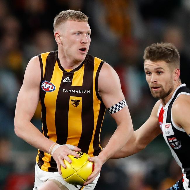 Hawthorn defender James Sicily this year re-signed until the end of 2027 with the Hawks. (Photo by Dylan Burns/AFL Photos via Getty Images)