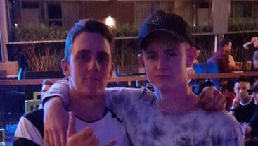 Ethan Marsh with his friend Luke McDonald, 20. Mr McDonald was indentified as the victim of a fatal incident at Emerald Creek Falls. Picture: Supplied