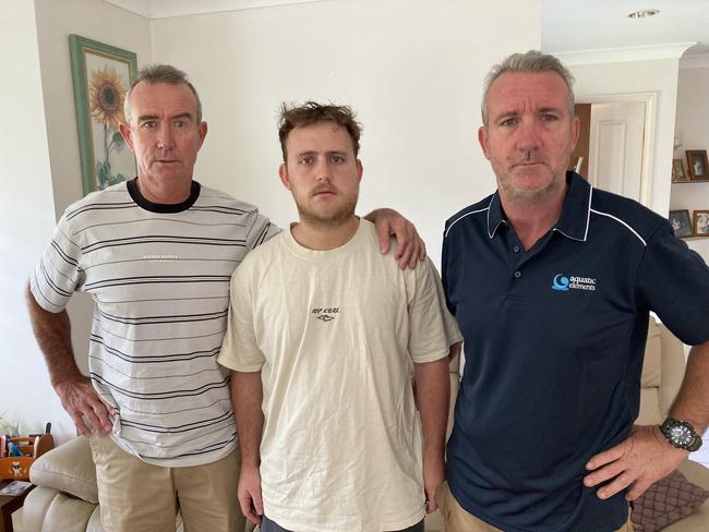 Currumbin Waters man Ethan Burgess 25yrs, the nephew of former St George Dragons rugby league star Glen Burgess (left) & father Anthony Burgess (right), was left with a badly broken jaw after being “coward punched” by a stranger as he got into an Uber car at Burleigh Head - photo Supplied