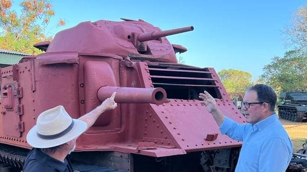 Dr Norman Cramps and Luke Gosling OAM MP view the M3 Lee Grant Medium Battle Tank during a recent visit. Picture: Supplied