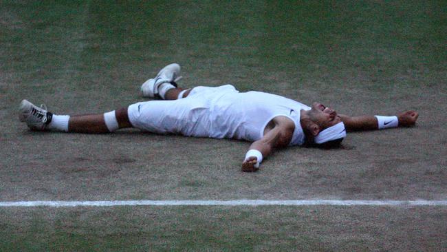 Rafael Nadal after beating Roger Federer 6-4 6-4 6-7 6-7 9-7 in the 2008 Wimbledon final.