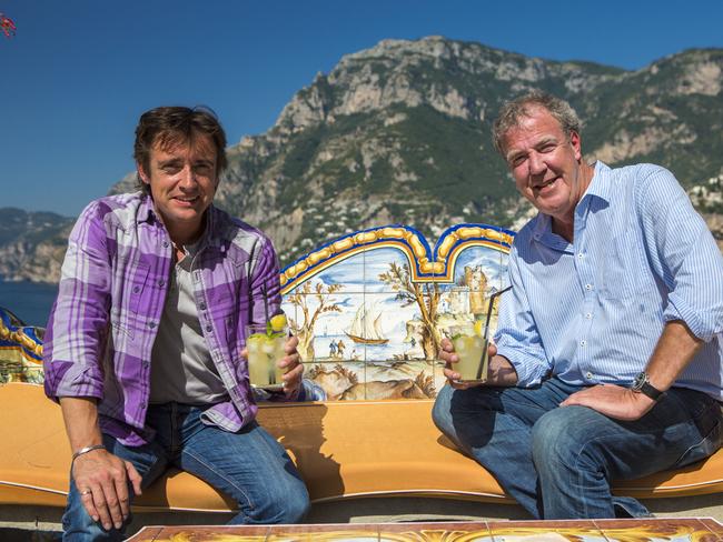 Jeremy Clarkson and Richard Hammond on the terrace of the San Pietro Hotel, Positano, Italy. Top Gear" The Perfect Road Trip II