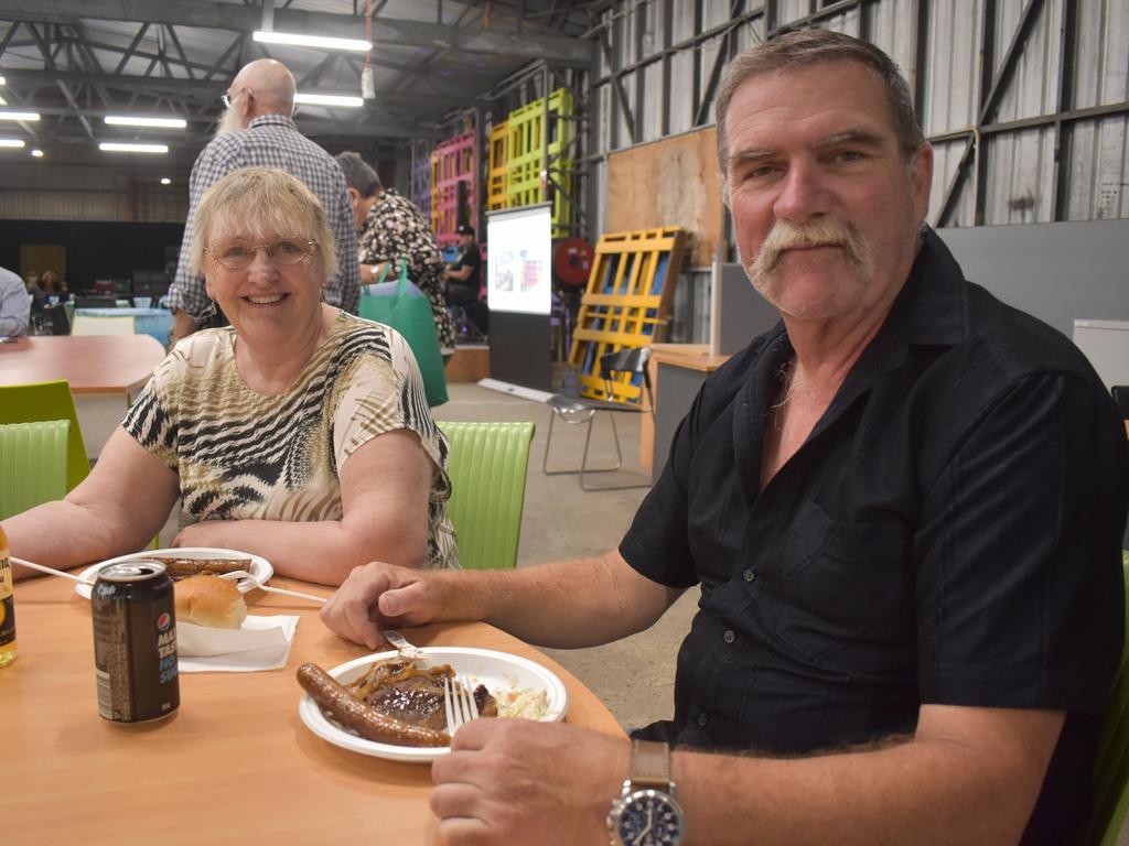 (L) Elaine and Gerry King enjoy dinner at the opening of the Hervey Bay Neighbourhood Centre's Neighbourhood Hive on Friday night. Photo: Stuart Fast