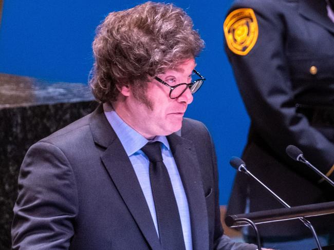 Argentinian President Javier Milei gives a firebrand speech at the United Nations. Picture: Getty Images