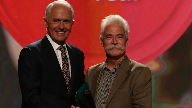 PM Malcolm Turnbull with 2017 Australian of the Year — Emeritus Professor Alan Mackay-Sim at the Awards Ceremony in the Great Hall at Parliament House in Canberra. Picture Kym Smith