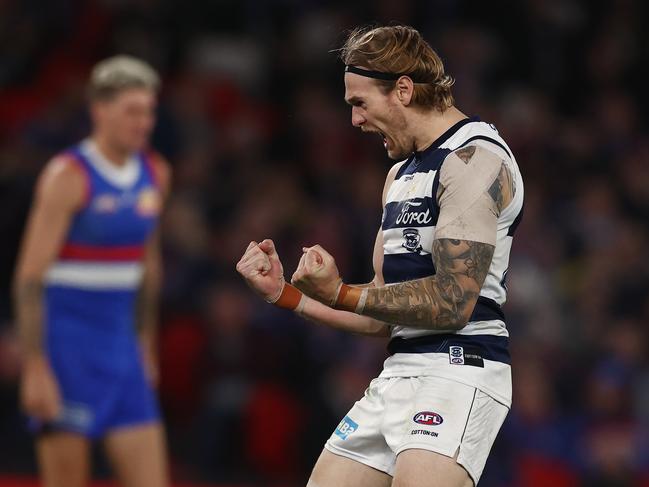 Tom Stewart celebrate a rare goal. Picture: Michael Klein