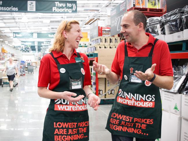 Kylie Hazeltine at Bunnings Black town with her boss. Paul Smith.