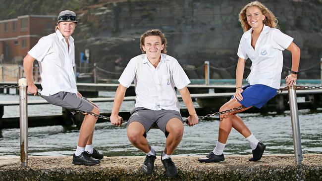 Narrabeen Sports High Yr 12 students (L-R) Lachlan McCann, 17, Daniel Deal, 16, and Shaylyn O'Mara, 17. Picture: Troy Snook