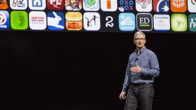 Apple CEO Tim Cook addresses the Worldwide Developers Conference in San Francisco yesterday.