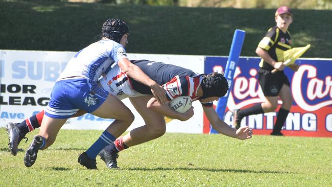 Kai Simon scores a try St Patrick’s College against Ignatius Park in the Aaron Payne Cup in Mackay, 20 July 2021. Picture: Matthew Forrest