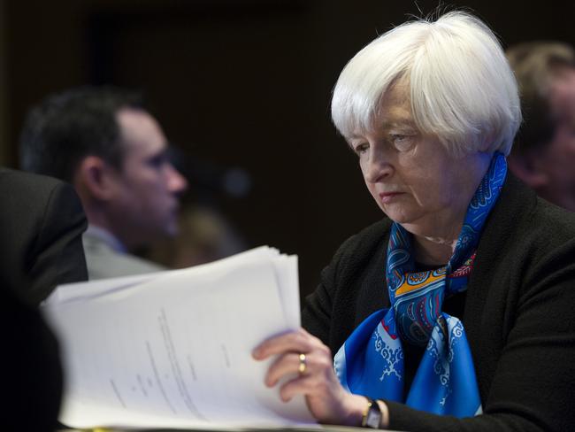 Federal Reserve Chair Janet Yellen looks at documents. Picture: AP