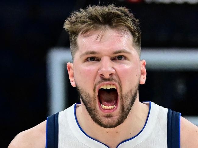 OKLAHOMA CITY, OKLAHOMA - MAY 09: Luka Doncic #77 of the Dallas Mavericks reacts during the fourth quarter against the Oklahoma City Thunder in Game Two of the Western Conference Second Round Playoffs at Paycom Center on May 09, 2024 in Oklahoma City, Oklahoma. NOTE TO USER: User expressly acknowledges and agrees that, by downloading and or using this photograph, User is consenting to the terms and conditions of the Getty Images License Agreement.   Joshua Gateley/Getty Images/AFP (Photo by Joshua Gateley / GETTY IMAGES NORTH AMERICA / Getty Images via AFP)