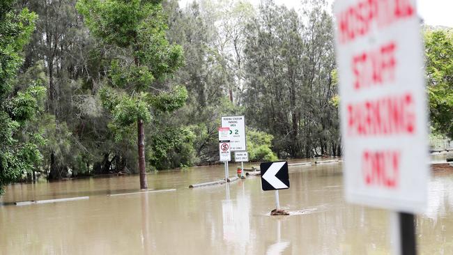 Flooding at the Robina Hospital car park. Picture: Nigel Hallett.