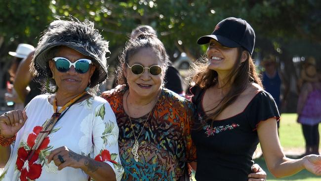 Carole Gray, Philomena Matthews, Renae Heremaia celebrating Waitangi Day at the Broadwater Parklands. (Photos/Steve Holland)