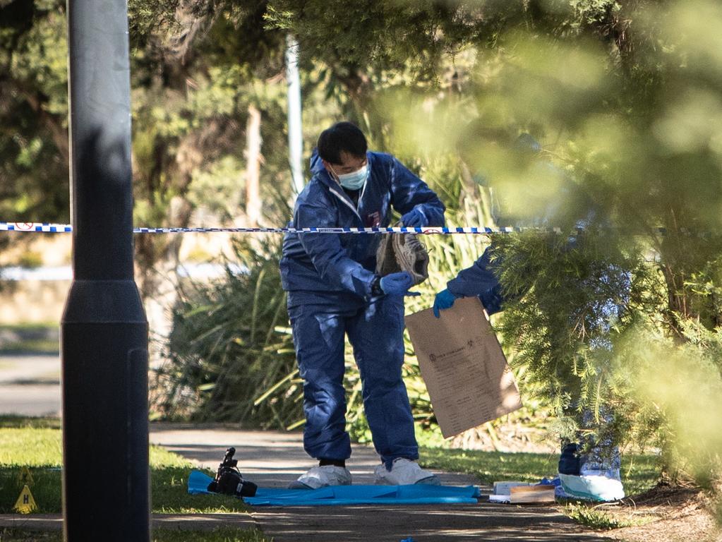 NSW Police and forensic officers attended the scene of a fatal stabbing that happened in the early hours of Saturday morning. Picture: Julian Andrews