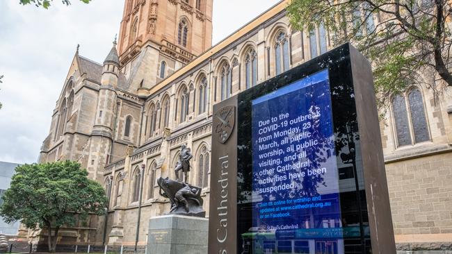 Electronic signage outside St Pauls Cathedral advising patrons that the church is closed. Picture: Getty