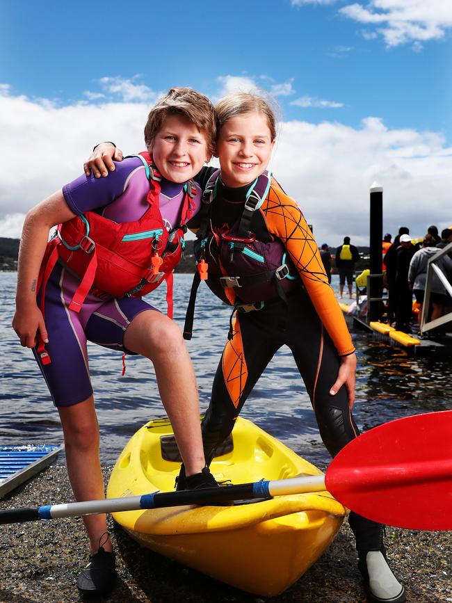 Siblings Harriet and Ruby Harris-Sproule enjoying the come and try water events at the Royal Hobart Regatta in 2021. Picture: Nikki Davis-Jones