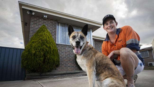 Tasmanian first home buyer Tonika Hudson and her dog Jessie at Bridgewater. Picture: Chris Kidd