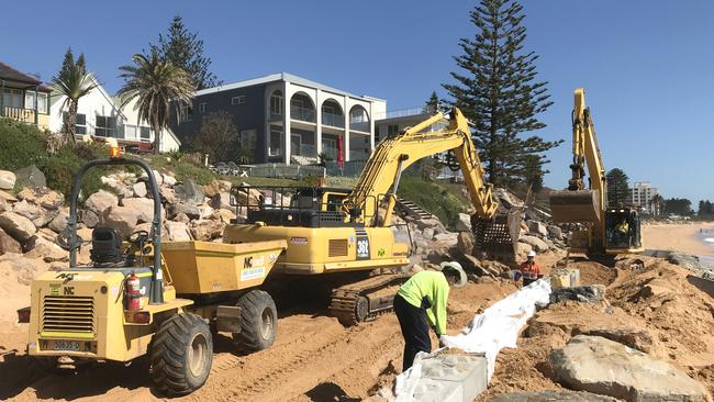 Preliminary work on the sea wall at Collaroy, between Stuart St and Wetherill, back in November 2020. Picture: Manly Daily