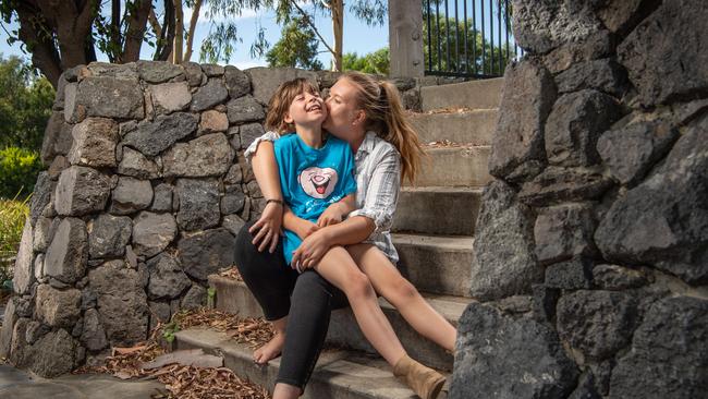 Clare Coleman with her 9 year old daughter Louisa Wilson who is in remission from leukaemia. Picture: Brad fleet