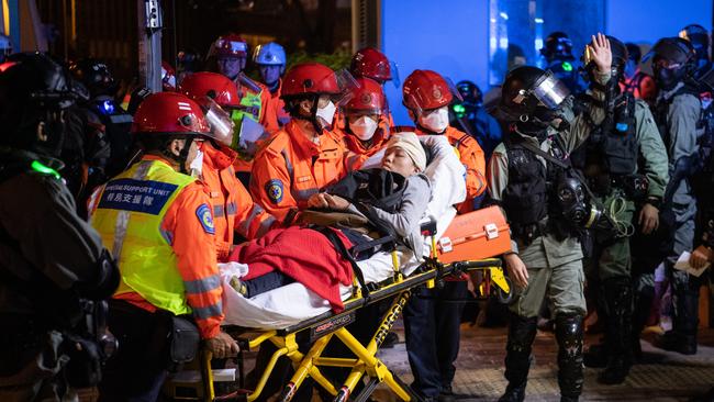 Injured people are treated at Hong Kong Polytechnic University. Picture: Getty Images