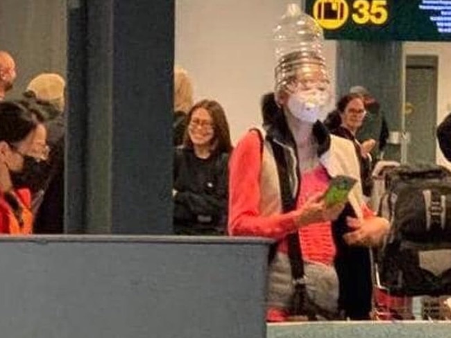 This woman is wearing a mask and a water bottle. Picture: Supplied