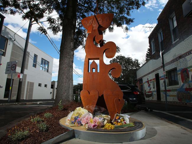 The memorial sculpture is set within a small garden on Rozelle’s Darling Street.