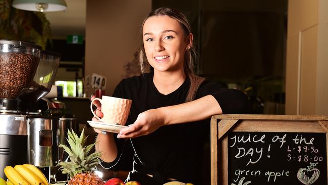 Amy Keys, 18, employee at Me, Myself and Coffee. Picture: Shae Beplate.