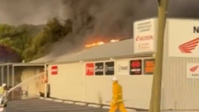 The fire at Naracoorte Motorcycles and Mowers. Picture: 7NEWS Adelaide