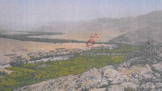 The Australian SAS soldiers’ landing zone marked on a photograph of Darwan village, where they helicoptered into on September 11, 2012. Picture: Federal Court of Australia.