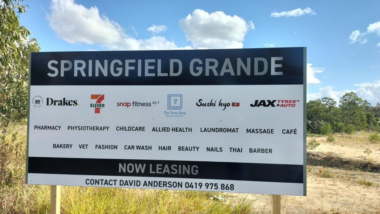 New signage at the site of the upcoming Springfield Grande shopping centre. Picture: Facebook/Jay Jay