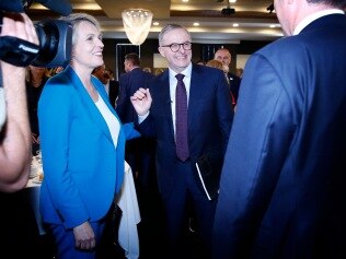 FEDERAL ELECTION TEAM 2022. LABOR BUS TOUR 18/5/22

Federal Labor leader Anthony Albanese pictured in Canberra this morning speaking at the National Press Club.  Anthony greeted by Tanya Plibersek after his speech. Picture: Sam Ruttyn