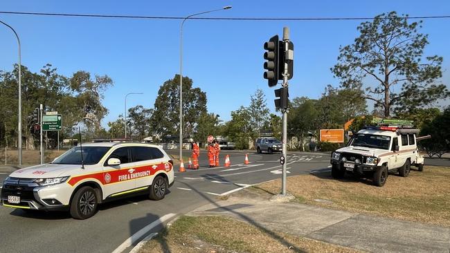 Roadblock in place at entrance to Hardwood St.