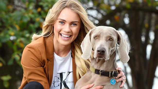 Model Elyse Knowles and her beloved dog Isla. Picture: Josie Hayden