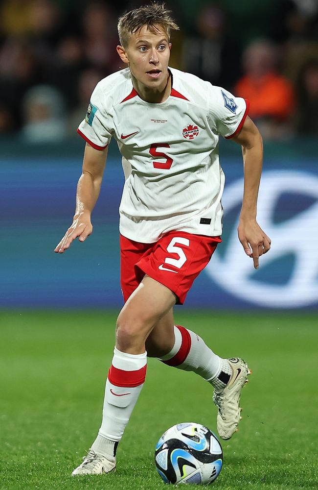 Canada midfielder Quinn on the ball against Ireland at the World Cup. Picture: Paul Kane/Getty Images