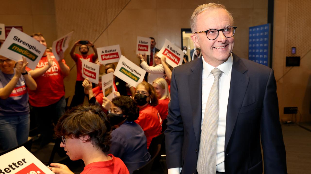 Anthony Albanese received a warm welcome at a Medicare rally at the Australian Nursing and Midwifery Federation in Melbourne on Wednesday. Picture: Toby Zerna