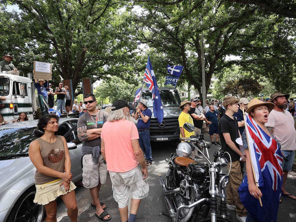 Many of the protesters were draped in Australian flags. Picture: NCA NewsWire / Gary Ramage