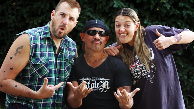 Bogan central ... Jason Davis, Paul Fenech and Elle Dawe as Dazza, Franky and Shazzaa in Housos.